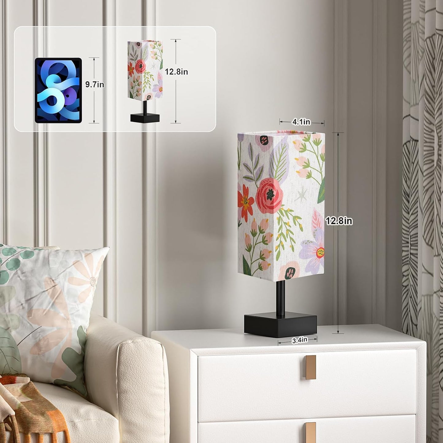 aooshine Small Table Lamp for Bedroom - Bedside Lamps for Nightstand, Minimalist Night Stand Light Lamp with Square Fabric Shade, Desk Reading Lamp for Kids Room Living Room Office Dorm