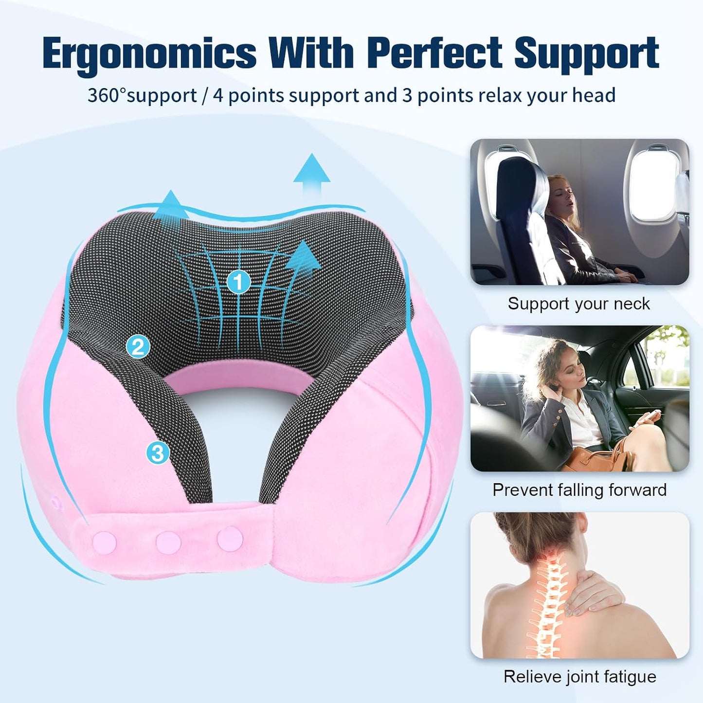 Cirorld Neck Pillow for Traveling, Travel Pillows for Airplanes,100% Pure Memory Foam Travel Neck Pillow, Adjustable Flight Pillow, Portable Plane Accessories with Eye Mask, Earplugs, Carry Bag