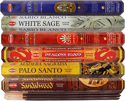 Hem Incense Sticks Variety Pack #23-120 Insence-Sticks (6 Incents x 20 Insense) + Incense Stick Holder with 6 Most Liked Scents Including Patchouli Dragons Blood White Sage Frankincense-Myrrh