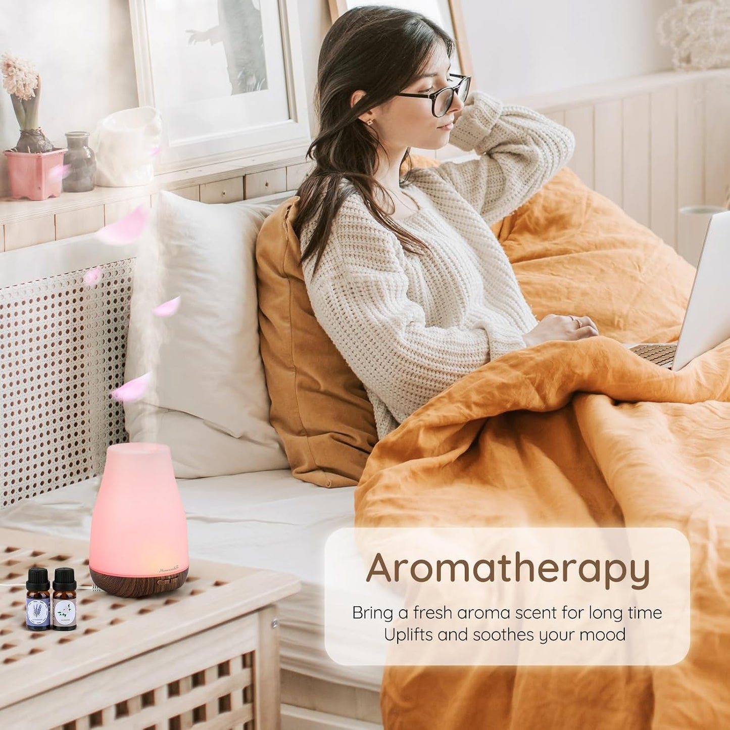 Homeweeks Diffusers, 100ml Colorful Essential Oil Diffuser with Adjustable Mist Mode, Auto Off Aroma for Bedroom/Office/Trip (100 ML 1 Pack)