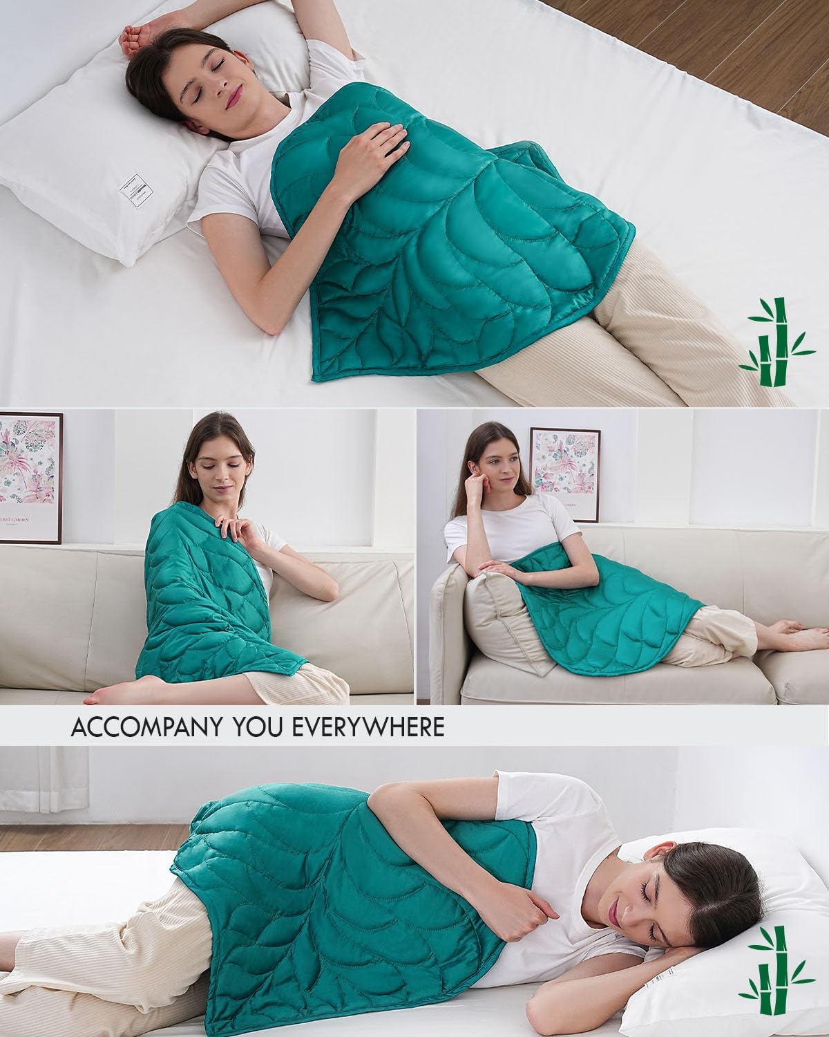 Kaisa Weighted Lap Blanket 7 lbs 41" x 53", Cozy Luxury Crystal Velvet Small Weighted Blanket for Adults, Portable Travel Weighted Blanket for Relaxation, All-Season Blanket, Machine Washable, Green