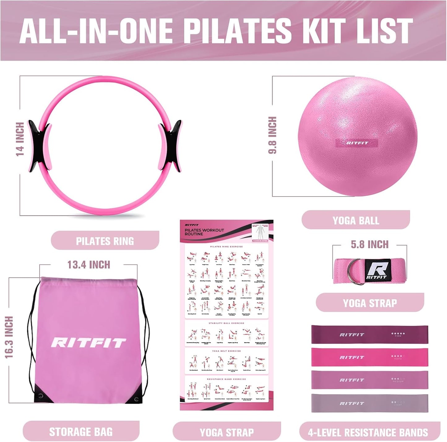 RitFit Pilates Ring Circle - 14 Inch Magic Fitness Circle for Toning Inner & Outer Thighs, Bonus Workout Guide Included