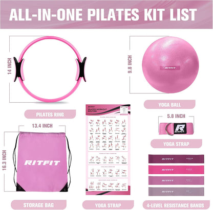 RitFit Pilates Ring Circle - 14 Inch Magic Fitness Circle for Toning Inner & Outer Thighs, Bonus Workout Guide Included
