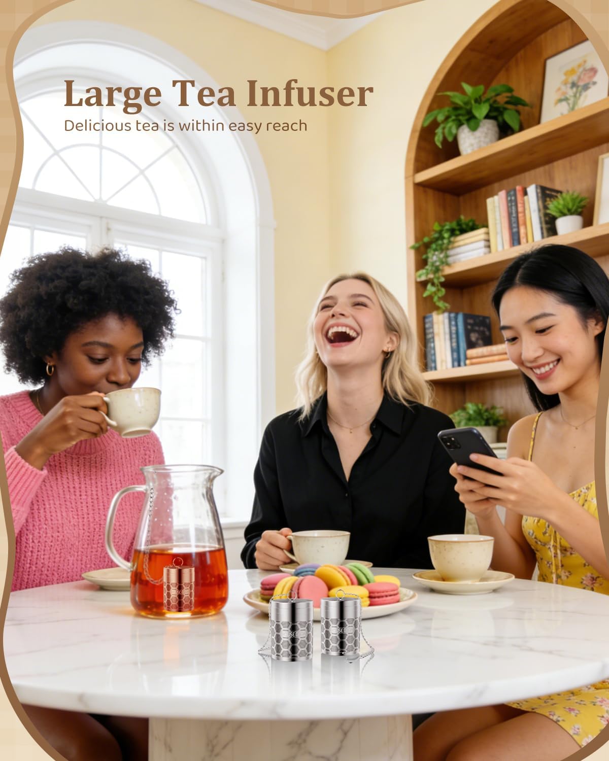 House Again Large Tea Infusers, Extra Fine Mesh Tea Strainers for Loose Tea, Slim Threaded Lid & 304 Stainless Steel, Filter Bags Diffusers, Loose Leaf Tea Steeper for Brew Tea Spices & Seasonings