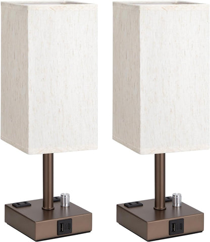Bedside Table Lamps Set of 2 for Bedroom - Dimmable, USB C+A, 2 AC Outlets