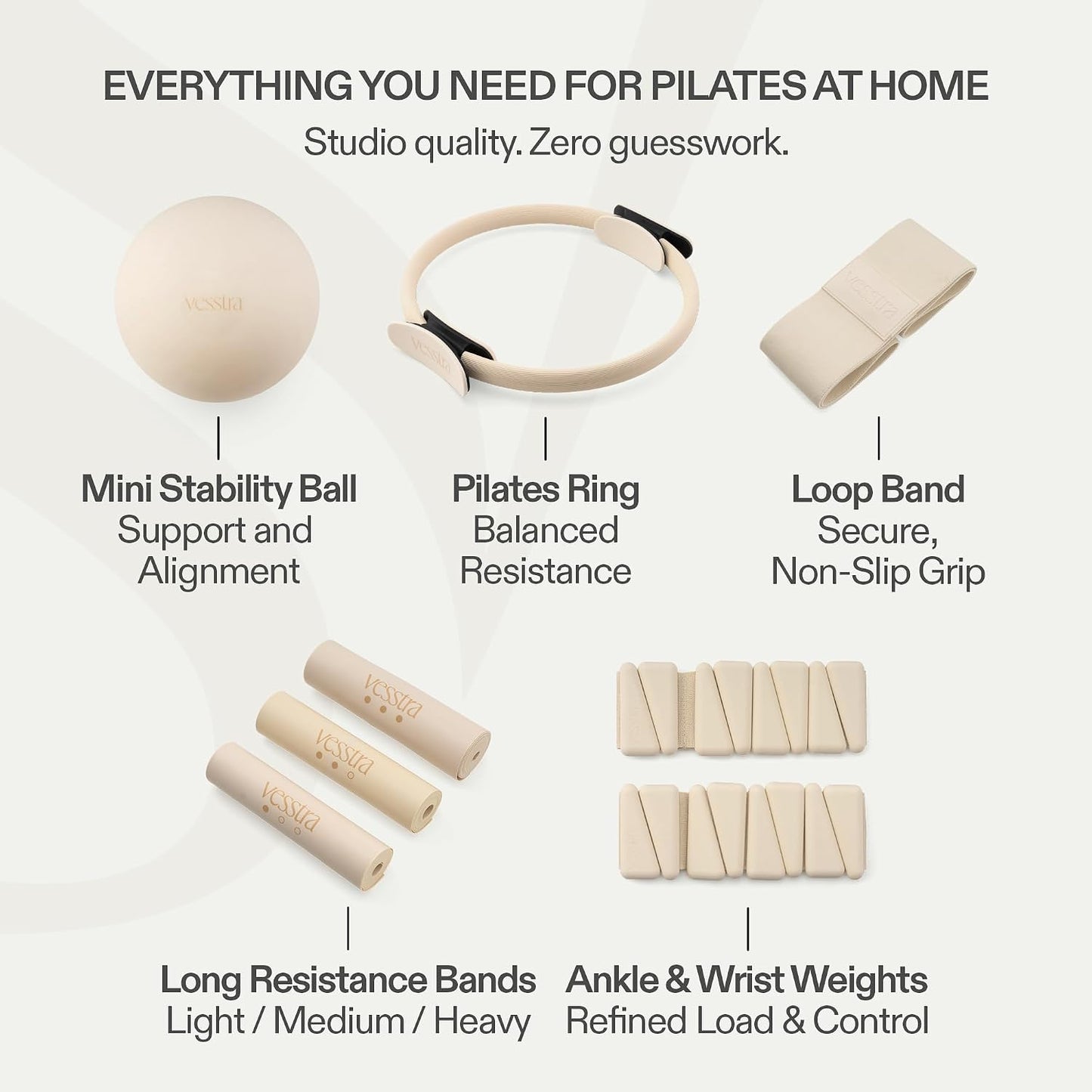 Signature Pilates Set - Complete Pilates Kit with Ring, Ball, Wrist and Ankle Weights & Resistance Bands for Home or Studio Workouts