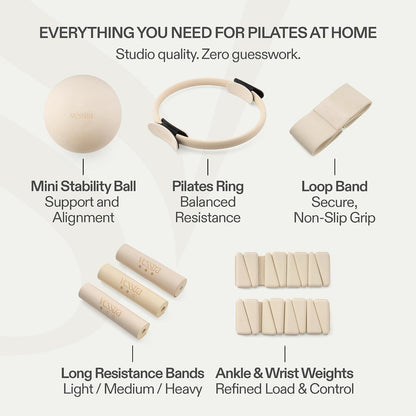 Signature Pilates Set - Complete Pilates Kit with Ring, Ball, Wrist and Ankle Weights & Resistance Bands for Home or Studio Workouts