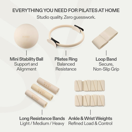 Signature Pilates Set - Complete Pilates Kit with Ring, Ball, Wrist and Ankle Weights & Resistance Bands for Home or Studio Workouts
