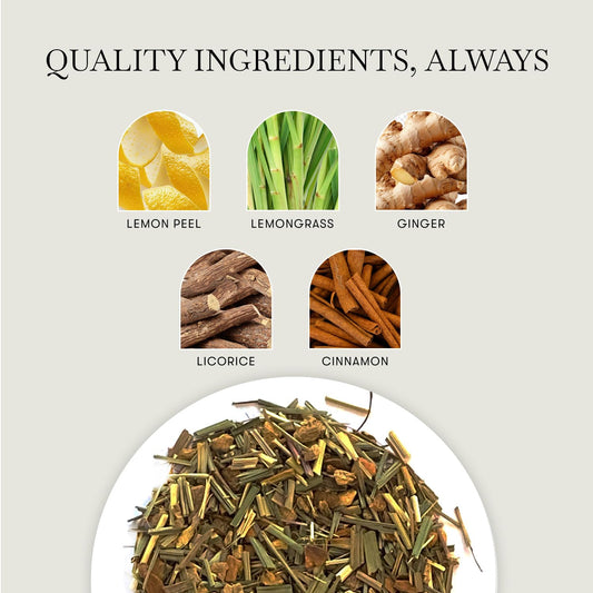 Luxmi Estates Lemon Ginger Herbal Tea, 25 Tea Bags (50g, 1.76oz) | USDA Organic Caffeine-Free Infusion with Lemon Peel, Ginger Root, Lemongrass & Licorice | Spicy Earthy Citrus Notes | Vegan & Non-GMO