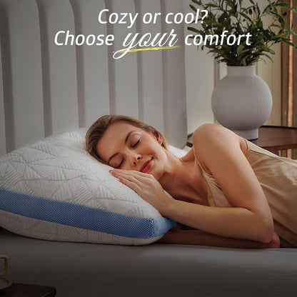 BETU Cooling Pillow Queen Size, Shredded Memory Foam Pillow for Hot Sleepers, Adjustable Firm Soft Support Pillows, Cool Bed Pillows for Side Back Stomach Sleeping Sleepers, gifts for boyfriend, White
