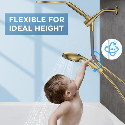 MakeFit Dual Filtered Rain Shower Head Combo, High Pressure Handheld Shower Head with Adjustable Bar - Rainfall Shower Head And Showerhead with Filter for Hard Water - Removes Chlorine