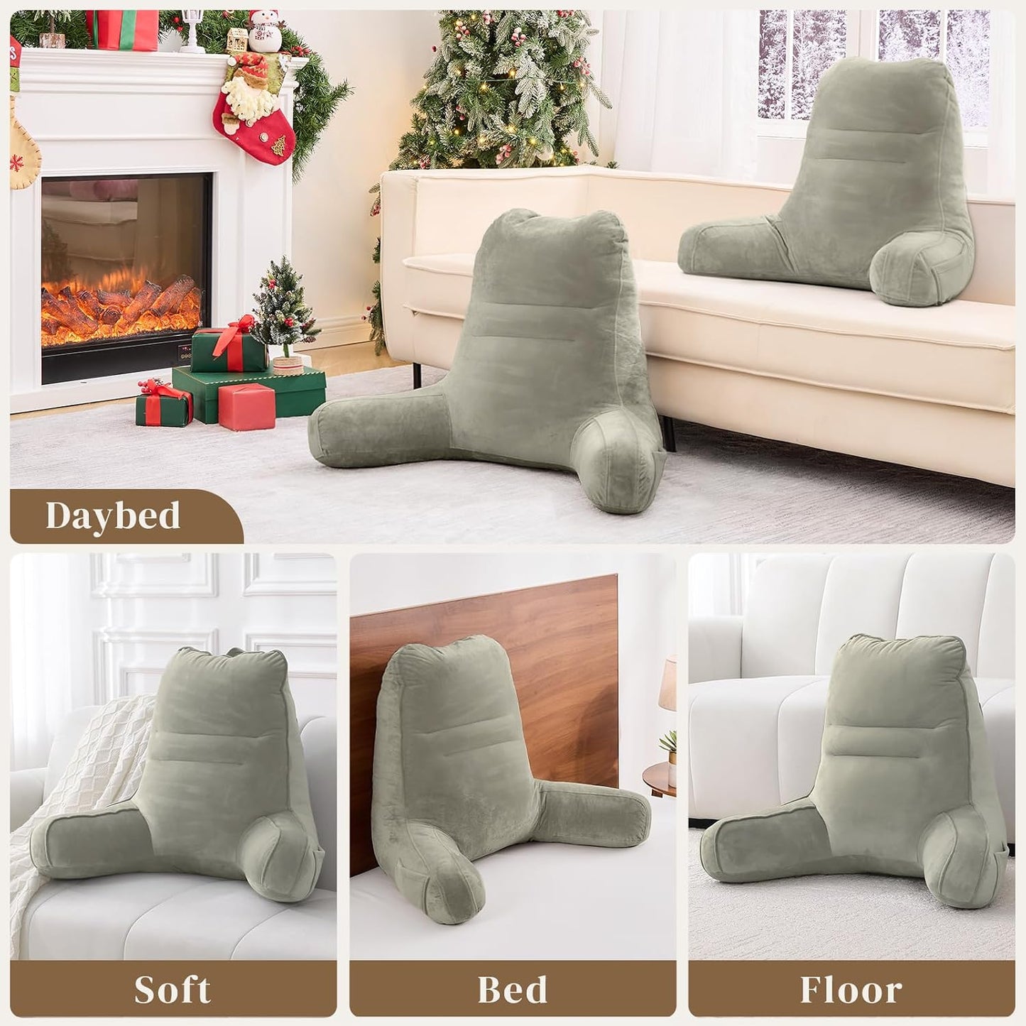 Sasttie Reading Pillows for Sitting in Bed Adult, Back Pillow Bed Sitting Up, Back-Rest Support Cushion for Sit Up on Couch, Sofa, and Floor, Dorm Essentials, Oeko-Tex Certified, Dark Grey