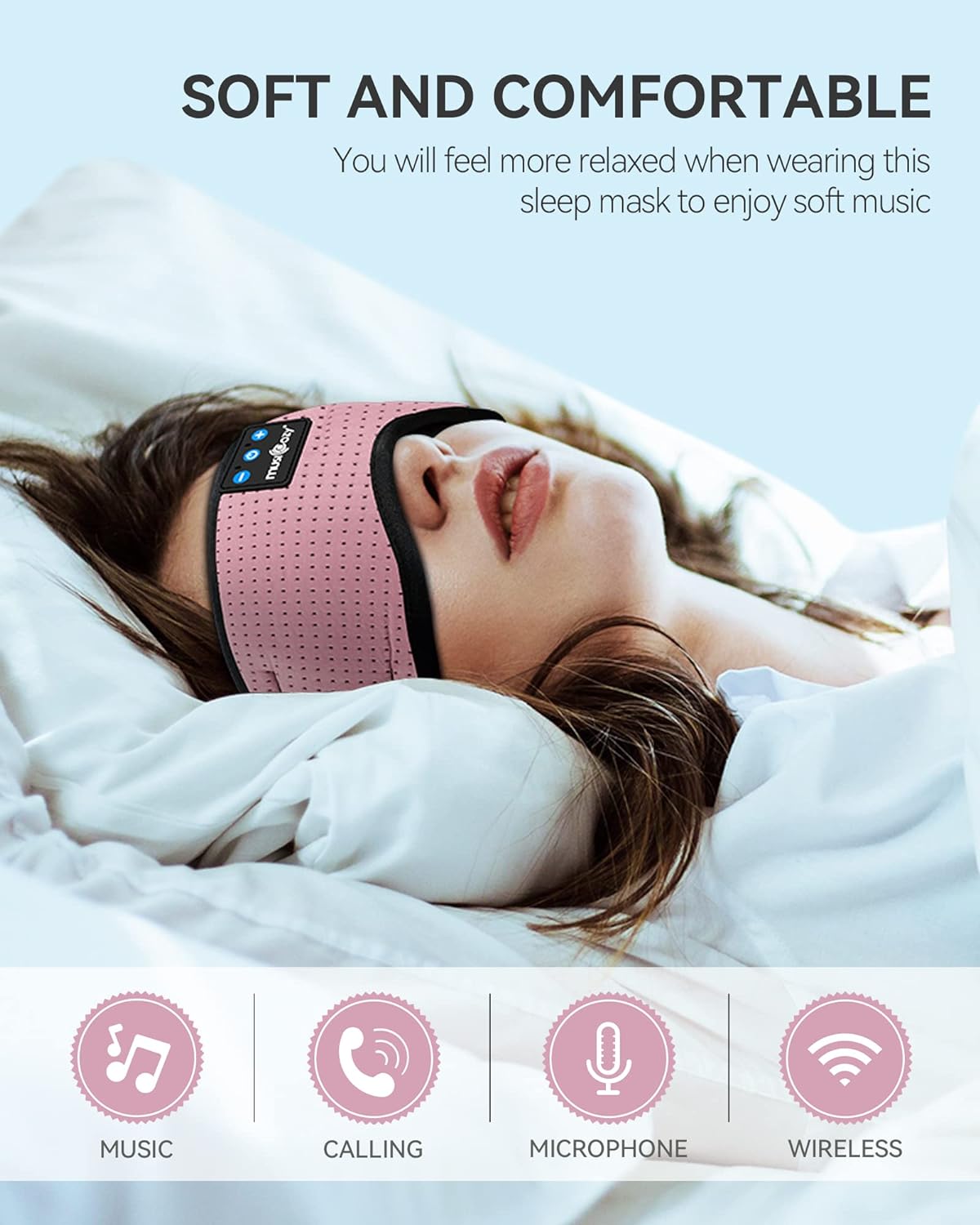 MUSICOZY Sleep Headphones Bluetooth 5.4 Headband Sleeping Eye Mask for Mom Women Men Wireless Music Earbuds Earphones for Side Sleepers Built-in HD Speakers Cool Gadgets Unique Gifts