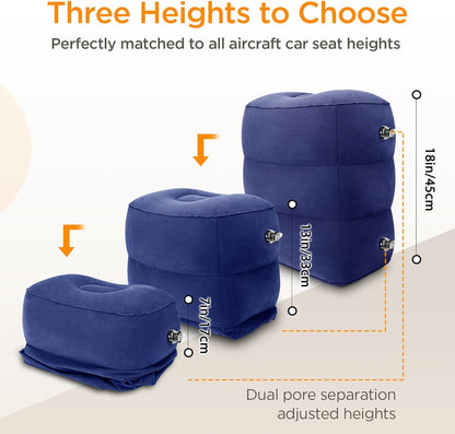 Inflatable Travel Foot Rest Pillow(2-Pack), HOMCA Adjustable Height Leg Pillow Fast Inflating Airplane Bed for Toddlers Footrest Pillow for Office, Airplane, Train, Cars, Home (Grey)