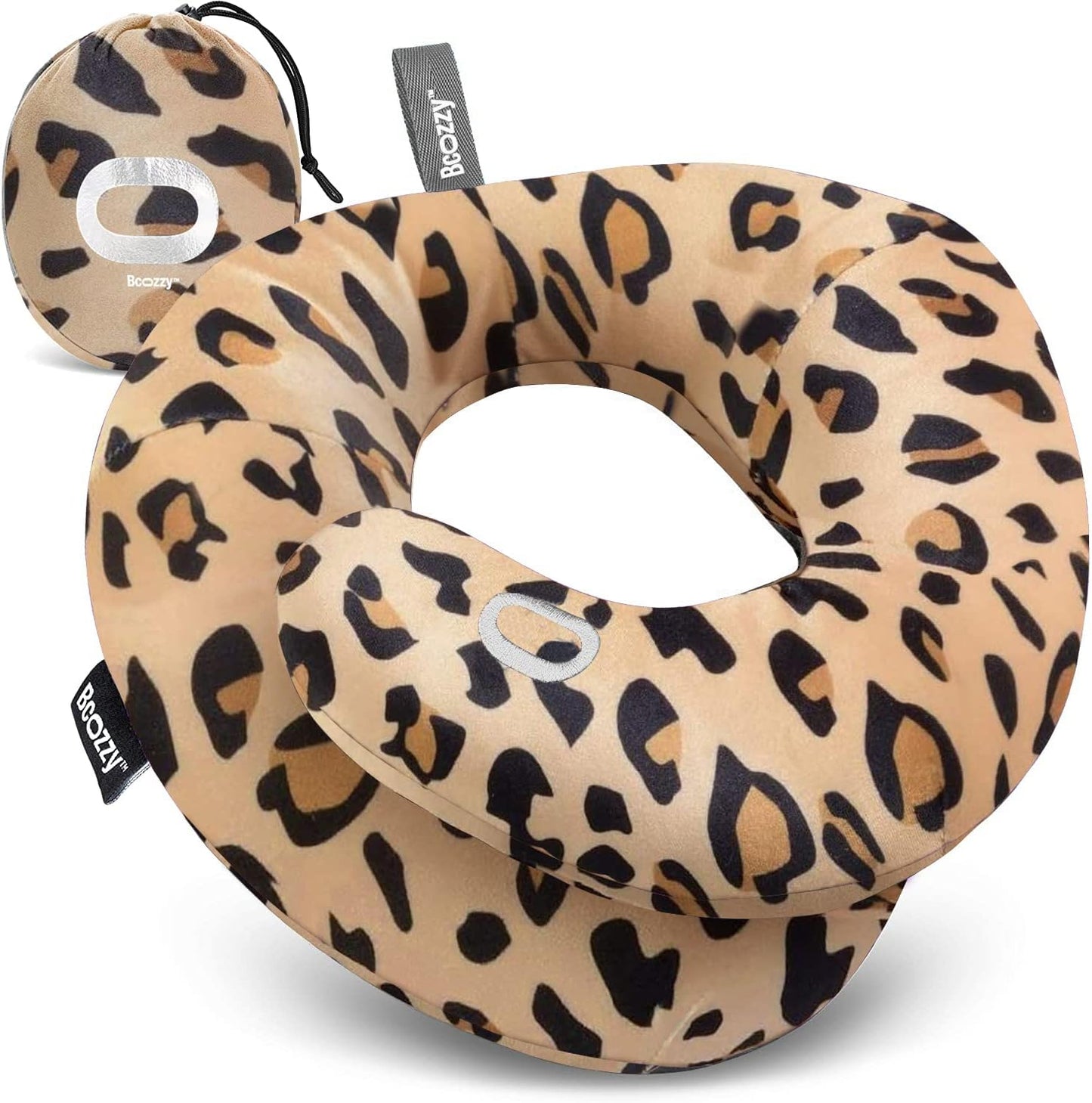 BCOZZY Travel Neck Pillow for Airplane– Patented Double Support for Head, Neck, and Chin. Best for Long Flights, Plane Sleeping, and Car Rides. Adjustable Size. Fully Washable. Carry Bag. Large, Black