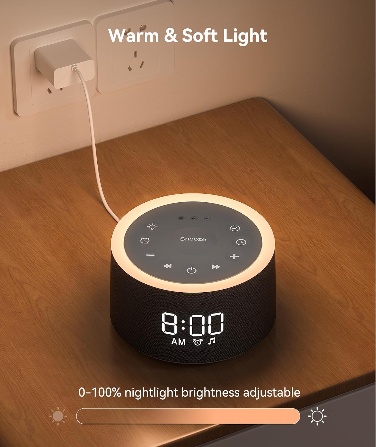 Dreamegg D1+ Sound Machine & Alarm Clock - Sound Machine for Sleep, White Noise Machine with 29 Soothing Sounds, Night Light, 0-100% Dimmable, White Noise Alarm Clock for Bedrooms Adults Baby