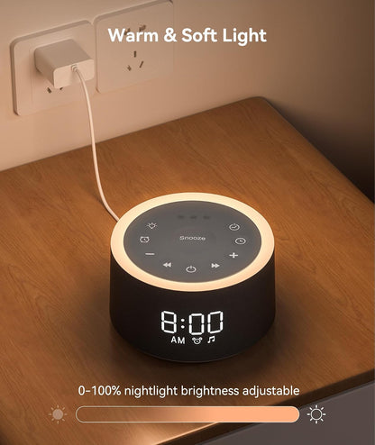 Dreamegg D1+ Sound Machine & Alarm Clock - Sound Machine for Sleep, White Noise Machine with 29 Soothing Sounds, Night Light, 0-100% Dimmable, White Noise Alarm Clock for Bedrooms Adults Baby