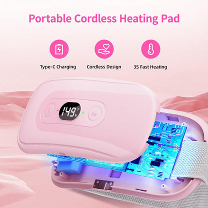 Portable Heating Pad: 2 Timer 6 Heat Levels 6 Vibration Modes Cordless Electric Heating Pad 3s Fast Heating Travel Heating Pad Gifts for Women Christmas Birthday Pink