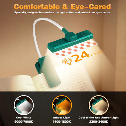 VAVOFO Rechargeable Book Light Rotatable：24 LEDs Reading Light, 3-Color & 9-Brightness Book Lamp, Eye Cared 120Hrs Runtime Lightweight Clip on Led Light for Book Lovers (Royal Blue)