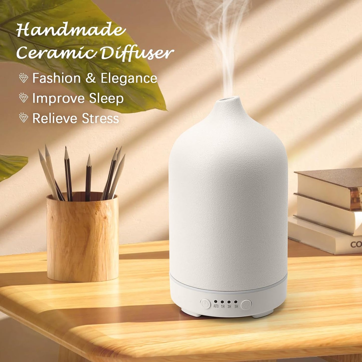 Diffuserlove Ceramic Essential Oil Diffuser 160ML Aromatherapy Diffuser for Home Bedroom Room Cool Mist Humidifier Stone Air Diffusers (Size:6.8" H x 3.6" W)