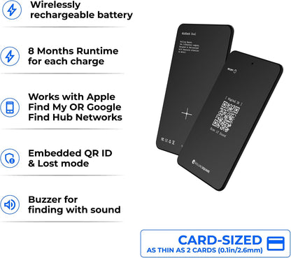 Rolling Square AirCard Dual - Bluetooth Wallet Tracker - Compatibile with Both Apple iOS Find My and Google Android Find Hub – Wireless Charging, Anti-Loss Card – Smart Locator, Black
