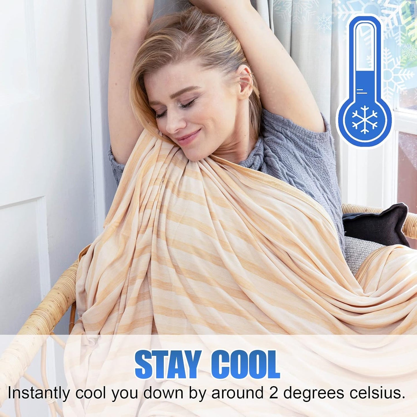 Ailemei Direct Cooling Throw Blanket for Hot Sleepers,Double Sided Cold Effect, Lightweight Breathable Summer Bed Blanket for Couch, Transfer Heat to Keep Body Cool Night Sweats,50"x70"