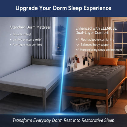ELEMUSE Twin XL Dorm Dual Layer 3 Inch Memory Foam Mattress Topper for College, Dorm Room Essentials, 2 Inch Cooling Gel Foam and 1 Inch Soft Pillow Top Bed Pad,Back to School Comfortable Support
