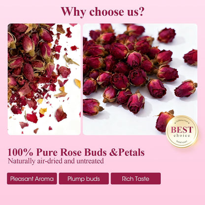 MQUPIN Rose Bud Tea - Dried Red Rose (100% Natural, Pure Flower, Edible Buds, Culinary, Food Grade) - Red Rosebud (90g)