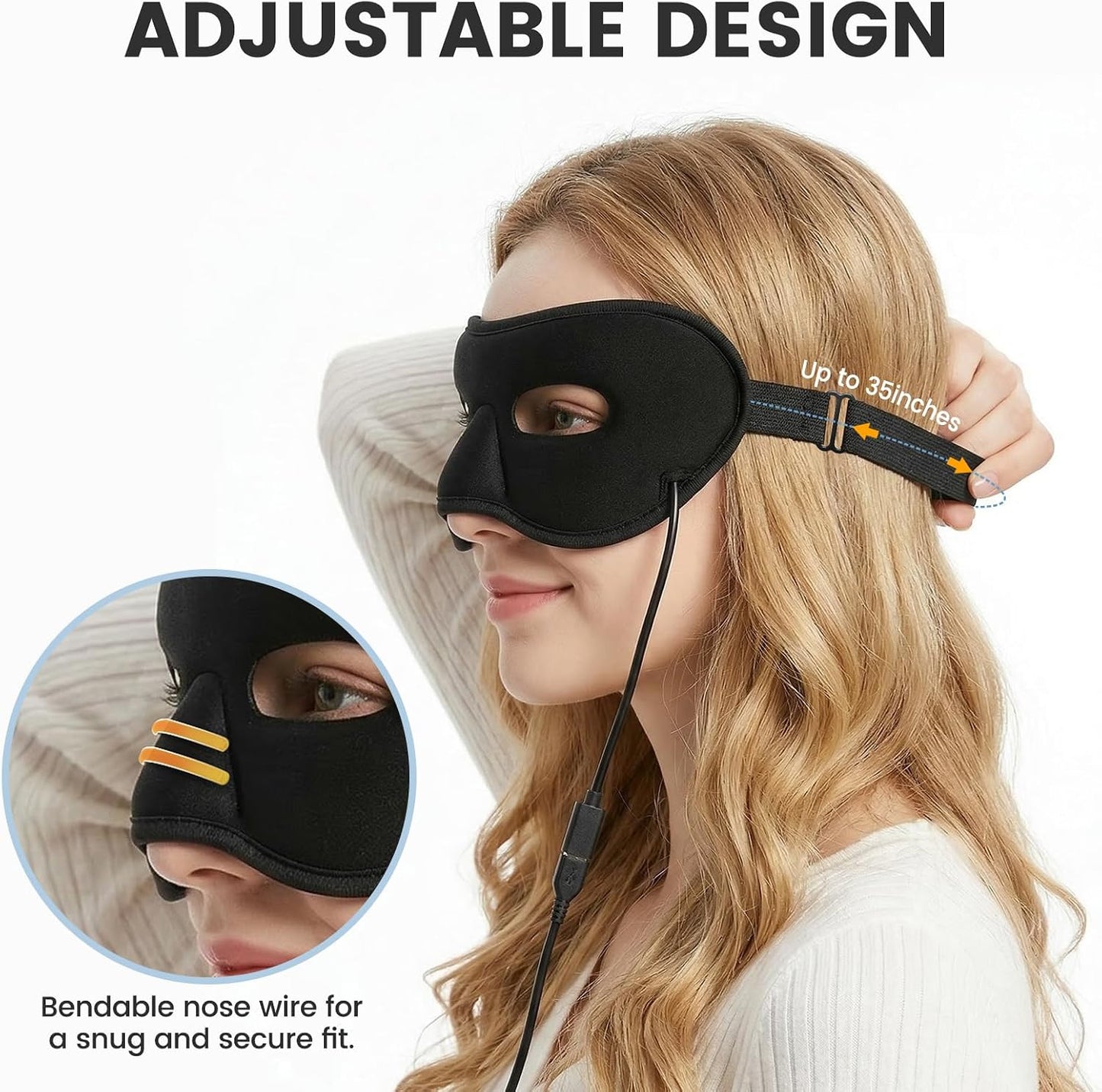 Heated Face Mask for Sinus Pressure Relief, Electric Heated Sinus Mask with 5 Heat & 6 Time Settings, Adjustable Face Heating Pad for Sinuses, Hormone Migraine, Tension Headache Relief (Black)
