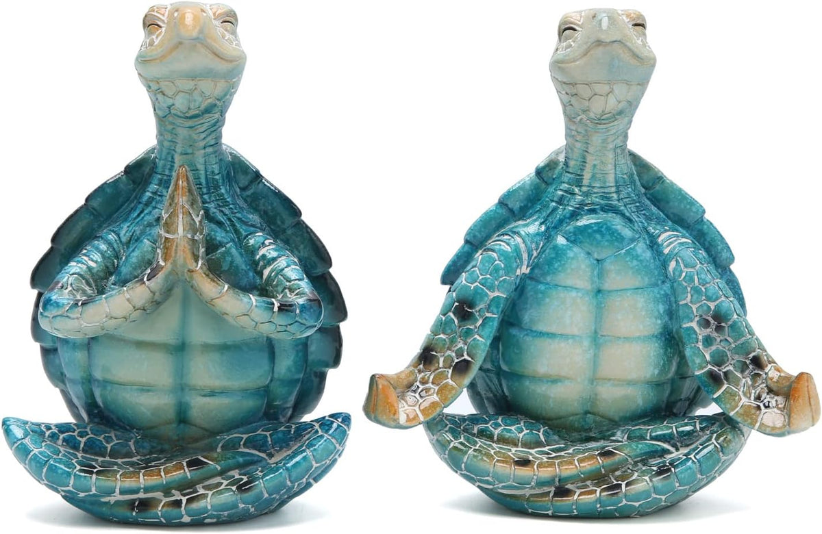 Hodao 2PCS Sea Turtle Meditation Yoga Figurines, Coastal Beach Decor