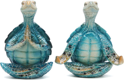 Hodao 2PCS Sea Turtle Meditation Yoga Figurines, Coastal Beach Decor