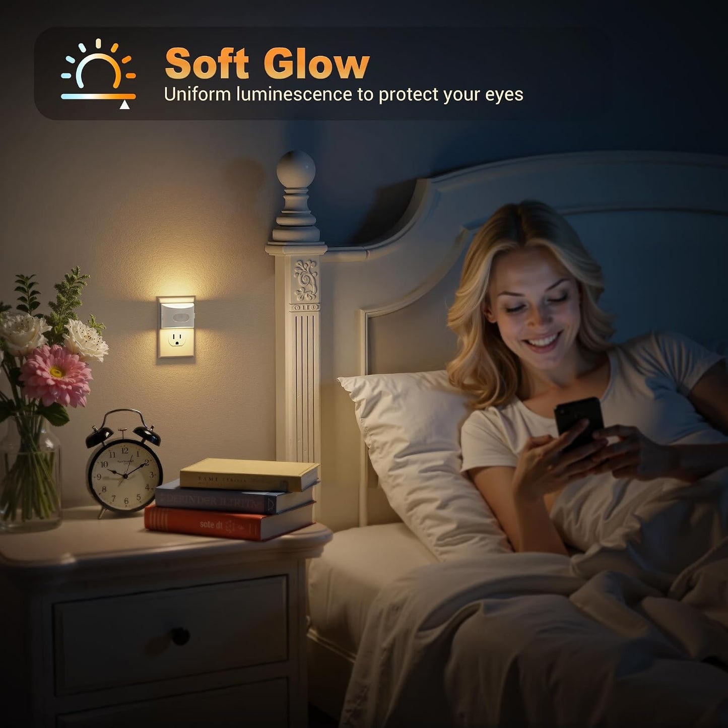JandCase Night Light, Modern Night Lights Plug into Wall,2 Pack Dusk to Dawn Sensor Nightlight, Amber Brightness Adjustable Nightlight for Kids Bathroom Hallway Kitchen Bedroom Decor