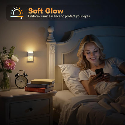 JandCase Night Light, Modern Night Lights Plug into Wall,2 Pack Dusk to Dawn Sensor Nightlight, Amber Brightness Adjustable Nightlight for Kids Bathroom Hallway Kitchen Bedroom Decor
