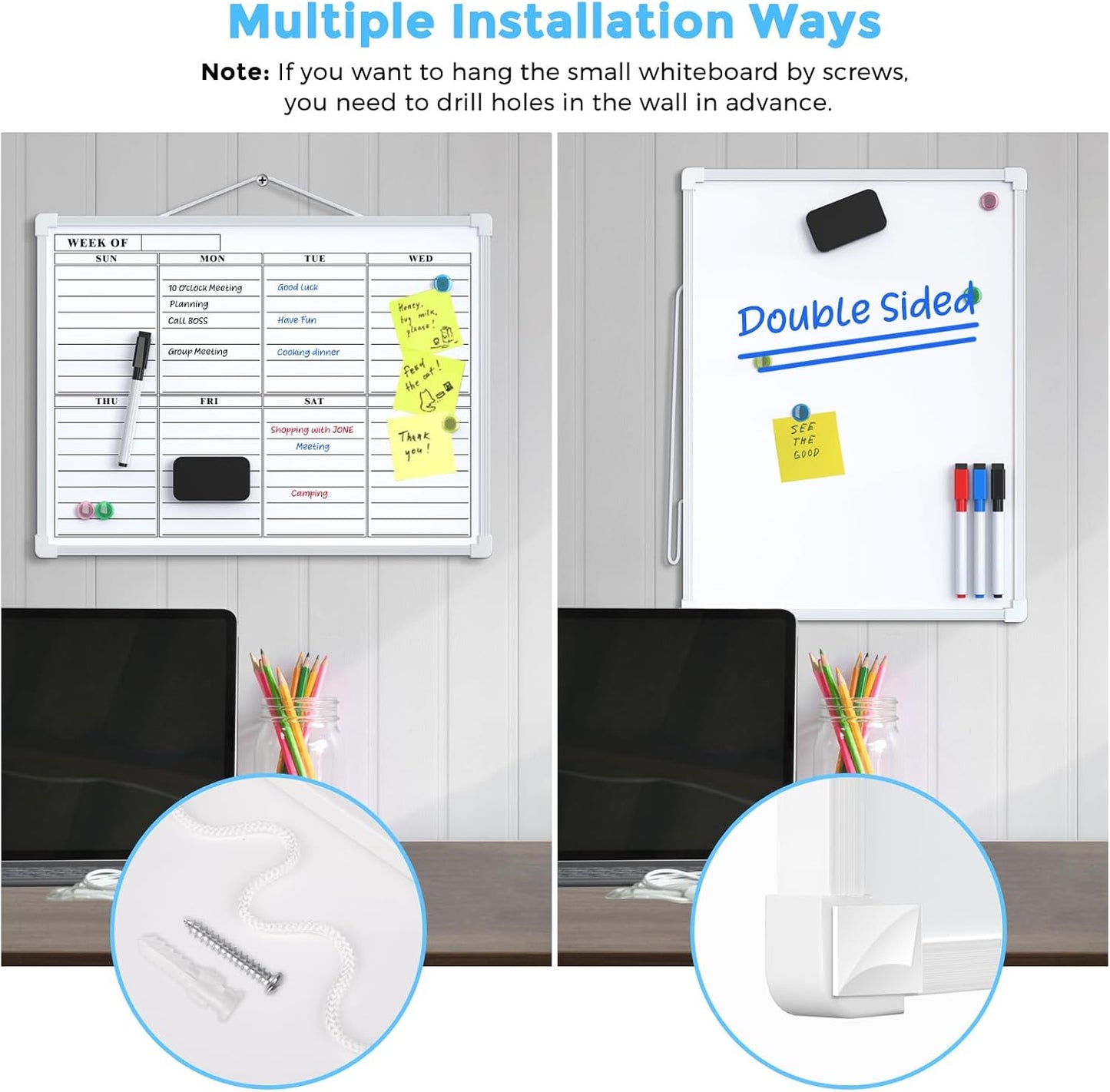 MaxGear Monthly Calendar Dry Erase Board for Wall, 16"x12", White Frame | Double-Sided, Hanging Small White Board, Portable Whiteboard for Planning, Drawing, Memo, to Do List, Home, Kitchen, Office