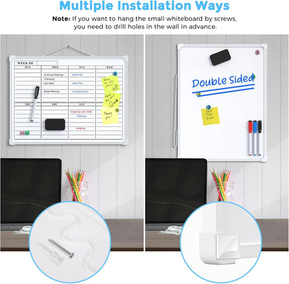 MaxGear Monthly Calendar Dry Erase Board for Wall, 16"x12", White Frame | Double-Sided, Hanging Small White Board, Portable Whiteboard for Planning, Drawing, Memo, to Do List, Home, Kitchen, Office