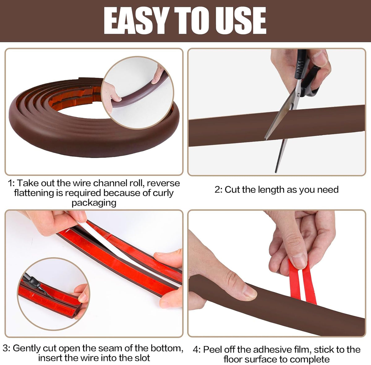 Floor Cord Cover Self Adhesive Cord Hider,10FT Cable Management, Extension Strip Protector for Wires, Prevent Cable Trips for Offices, Gyms, Exhibitions Cavity 0.39"(W) x 0.27"(H) BrownWood