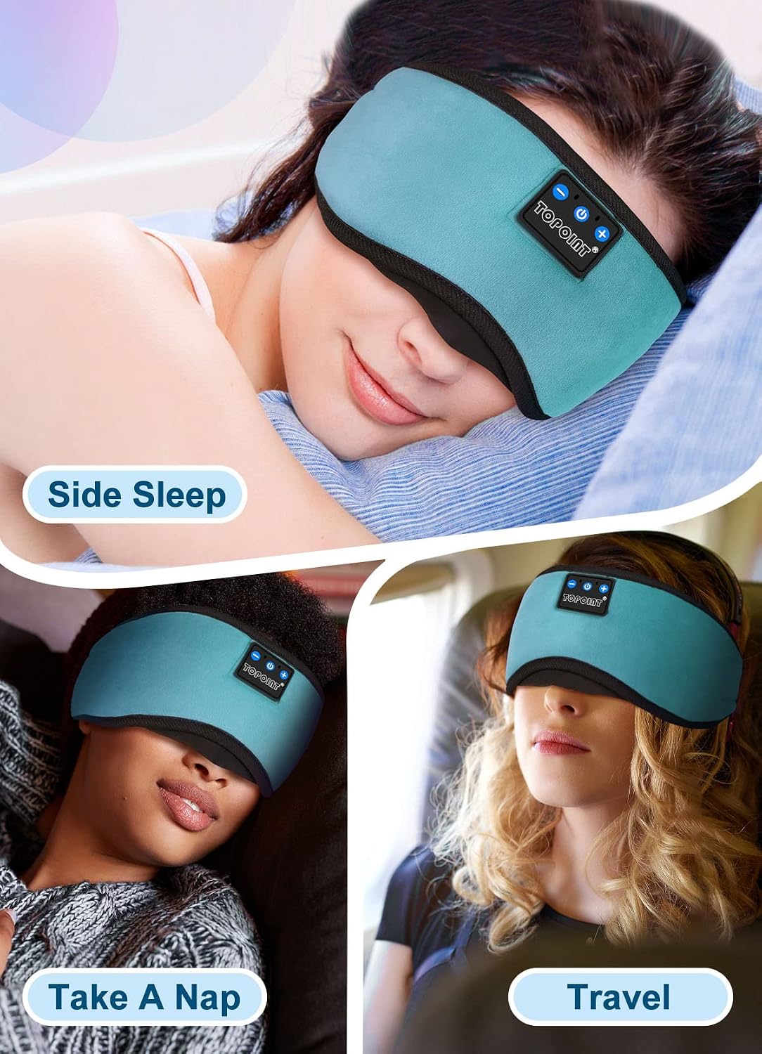 TOPOINT Sleep Mask with Headphones Bluetooth 5.4 Wireless, Sleep Headphones Earphones Earbuds with Microphone HD Speakers Music, Blackout Eye Mask for Sleeping Travel Meditation Men Women Cool Gadgets