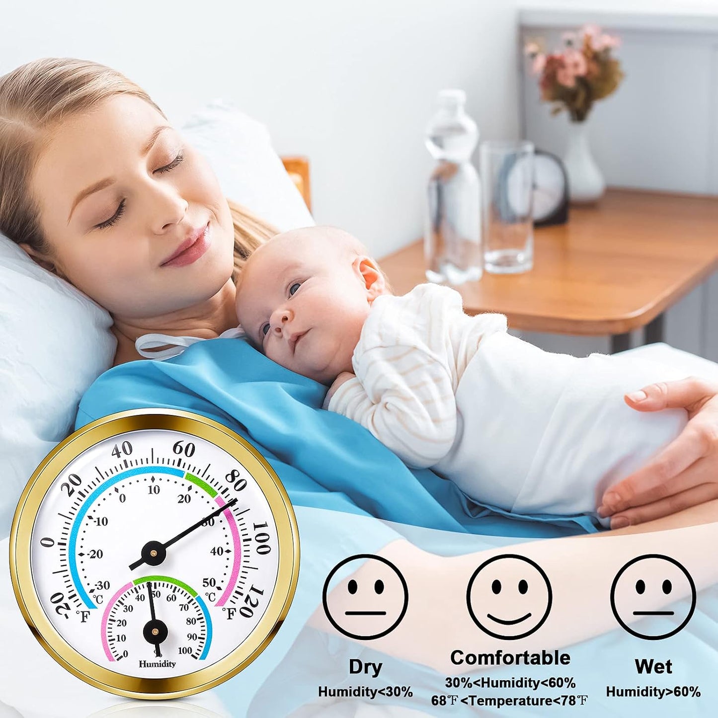 Weewooday 3 Pcs Indoor Outdoor Thermometer 2 in 1 Mini Home Temperature Humidity Hygrometer Monitor Gauge for Home Offices Wall(Silver,2.2 Inch)