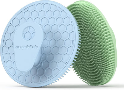 2 Pack Soft Silicone Shower Brush, Body & Face & Short Hair Wash, Bath Exfoliating Skin Massage Scrubber, Dry Skin Brushing Glove Loofah, Fit for Sensitive and All Kinds of Skin (PeonyPink+Green)