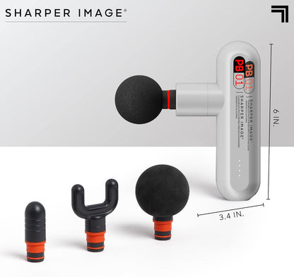 Sharper Image Powerboost Move - Mini Percussion Massage Gun| 4 Attachments, 4 Speeds, FSA Eligible| Full Body Back & Shoulder Massager| Deep Tissue Muscle Recovery| Portable Pain Relief Massage Tool