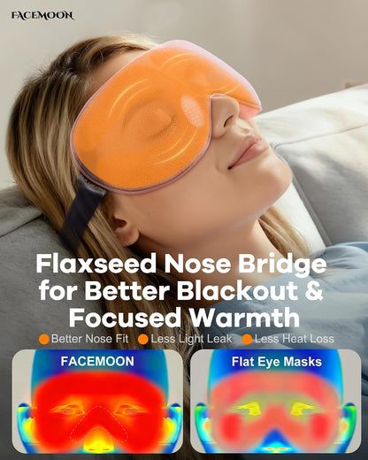 Cordless Heated Eye Mask for Dry, Tired Eyes, Hot Compress with Flaxseed Nose Bridge for Better Blackout & Focused Warmth, Rechargeable Warm 3 Heat Levels, 4 Timers, No Microwave Needed, Pink