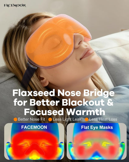 Cordless Heated Eye Mask for Dry, Tired Eyes, Hot Compress with Flaxseed Nose Bridge for Better Blackout & Focused Warmth, Rechargeable Warm 3 Heat Levels, 4 Timers, No Microwave Needed, Pink