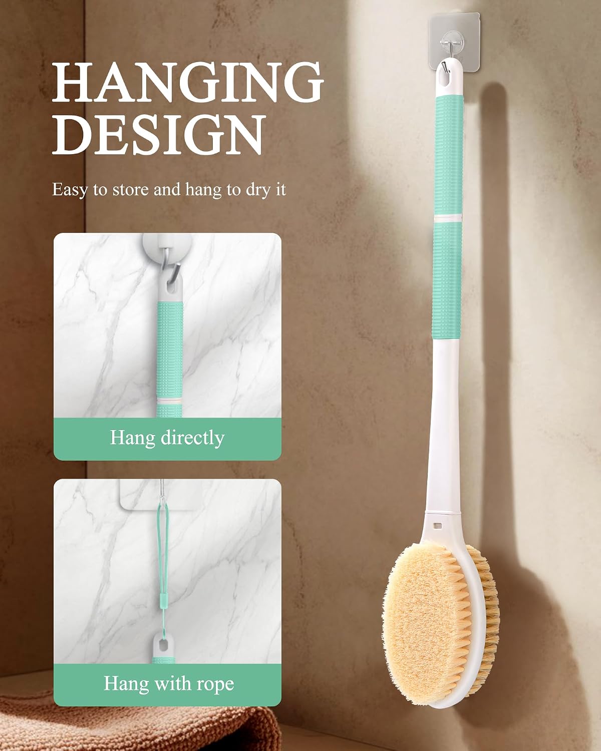 Dry Brushing Body Brush for Massage - Natural Boar Bristle Exfoliating Brush with Massage Nodes for Lymphatic Drainage, Cellulite, Blood Circulation Improving Skin Health for Women Men Elderly(Grey)