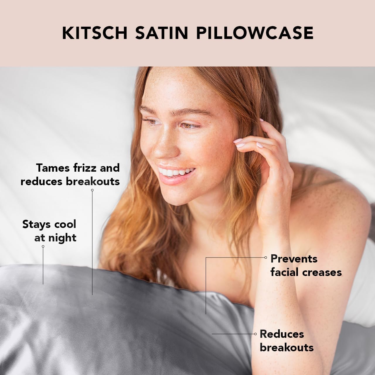 Kitsch Satin Pillowcase with Zipper for Hair & Skin - Softer Than Silk Pillow Cases, Smooth Cooling Satin Pillow Case, Wrinkle-Free, Machine Washable - Pillow Cases Standard Size (19x26) - Blush