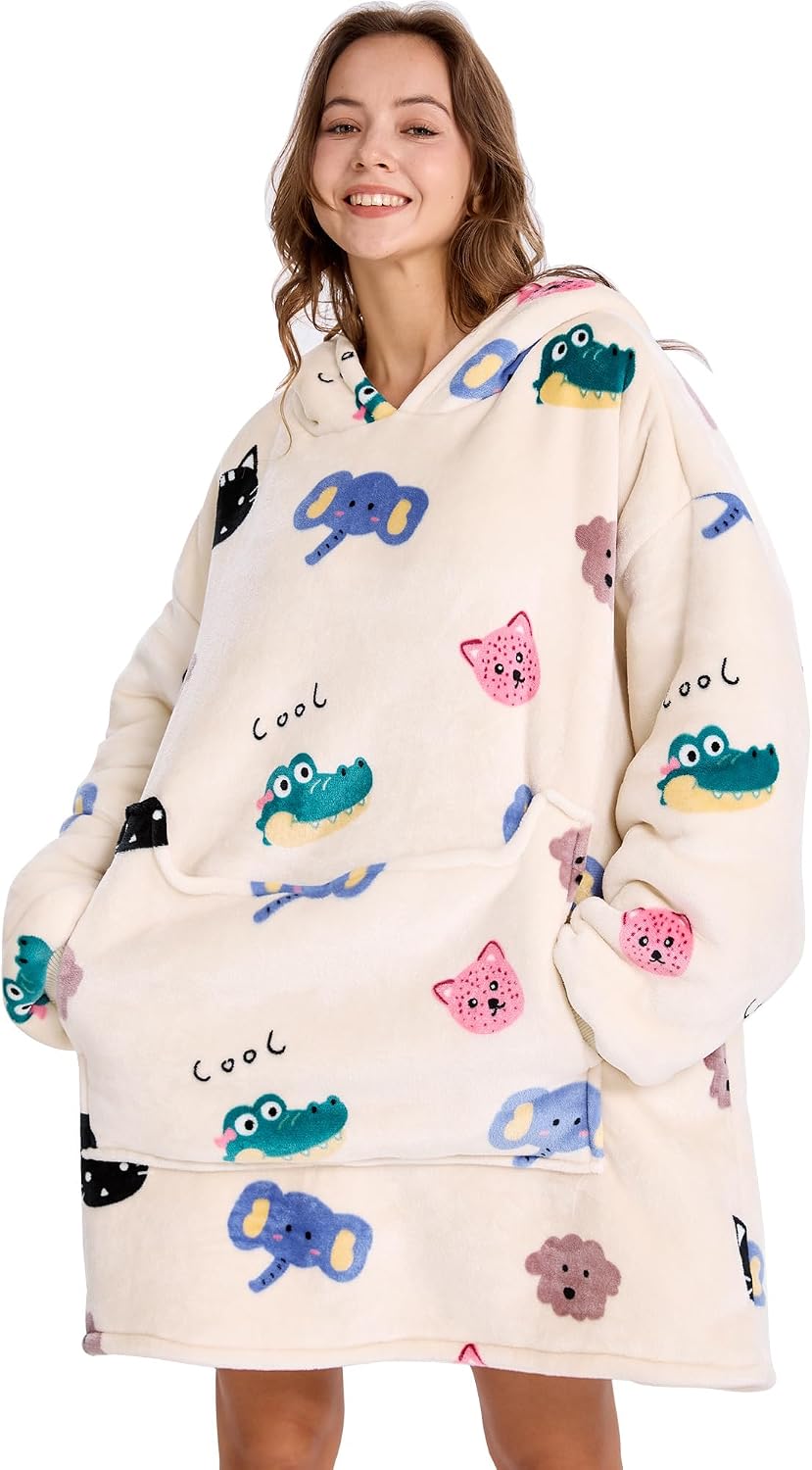 Aemilas Wearable Blanket Hoodie - Warm Sherpa Blanket Sweatshirt as Gifts for Adult Women Mom Men, One Size Fits All
