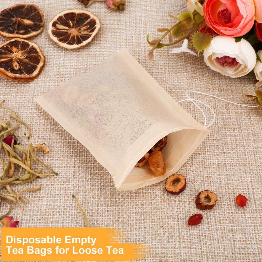 100PCS Tea Filter Bags, Disposable Tea Bags for Loose Leaf Tea, Drawstring Empty Tea Infuser, BetyBedy Tea Steeper, Natural Wood Pulp Paper Material, 1-Cup Capacity（3.15 x 3.94 inch）