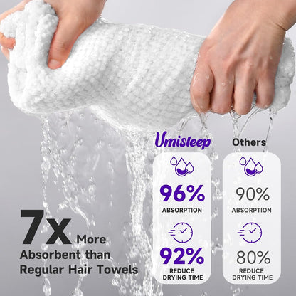 Umisleep Extra Large Microfiber Hair Towel for Women Long, Curly, Thick Hair, Super Soft Anti Frizz Quick Dry Hair Towel Wrap, Ultra Absorbent Hair Turban with Elastic Band White