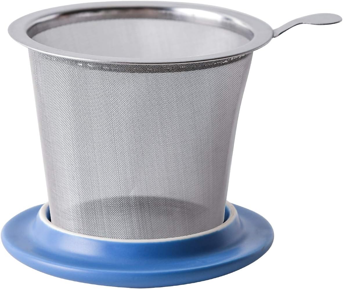 Yundu 12 OZ Matte Green Ceramics Teacup with Infuser and Lid, Mug with Lid for Steeping - Stainless Steel Infuser for Loose Leaf Tea, Home Office Gift for Tea Lovers