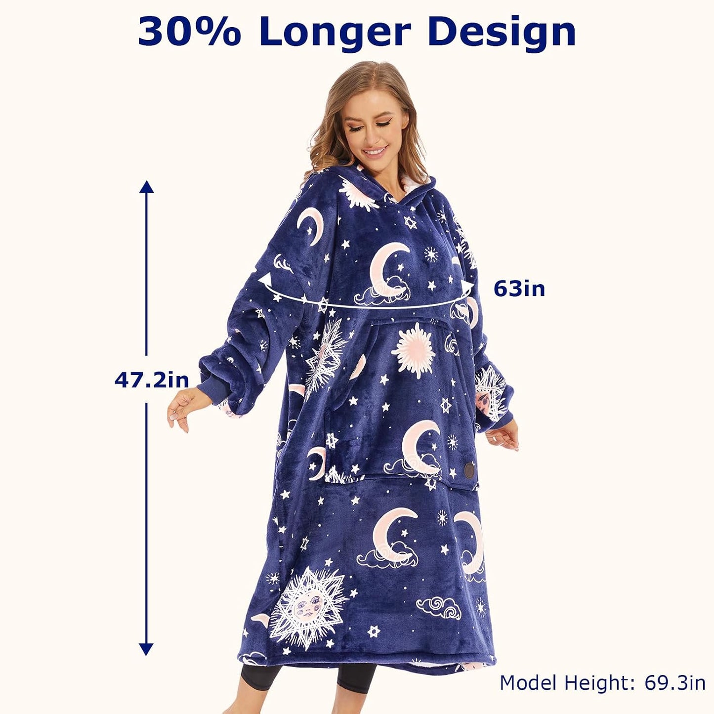 THREE POODLE Wearable Blanket Hoodie for Women, Oversized Sherpa Sweatshirt Blanket for Adults Men, Cozy Hooded Blankets, Gifts for Teen Girls Women Mom Sister