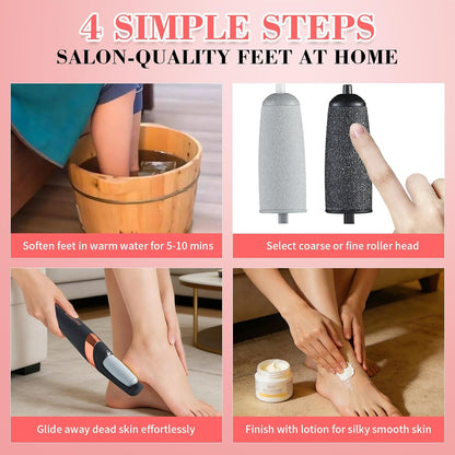 Foot Callus Remover, Electric Callus Remover for Feet with Dual Roller Heads, 2 Speeds & LED Light, 3× Faster Than Manual, 90-Min Runtime, Pedicure Tools for Feet, Foot File for Home Use